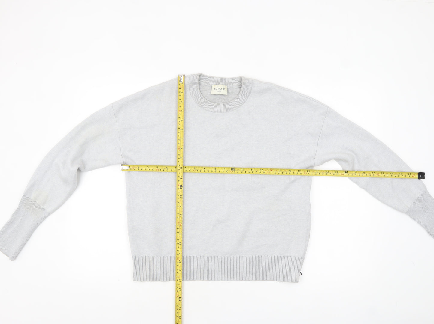 WRAP London Women Grey Cotton Jumper UK 14 Crew Neck Knit