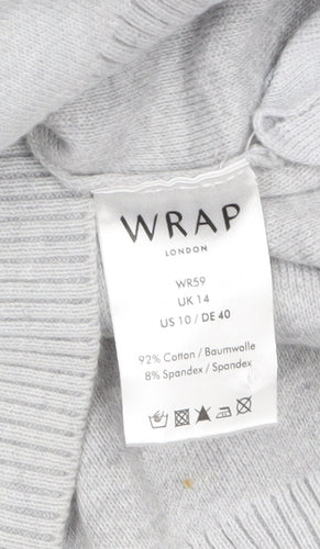 WRAP London Women Grey Cotton Jumper UK 14 Crew Neck Knit