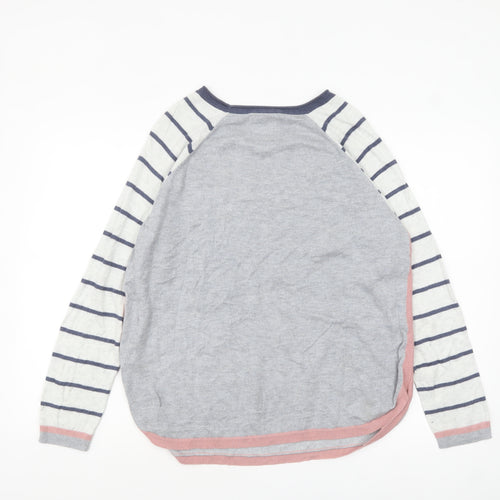 Mantaray Women Grey Embroidered Bird Striped Jumper Size 14