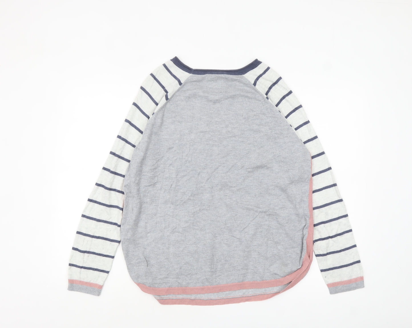 Mantaray Women Grey Embroidered Bird Striped Jumper Size 14