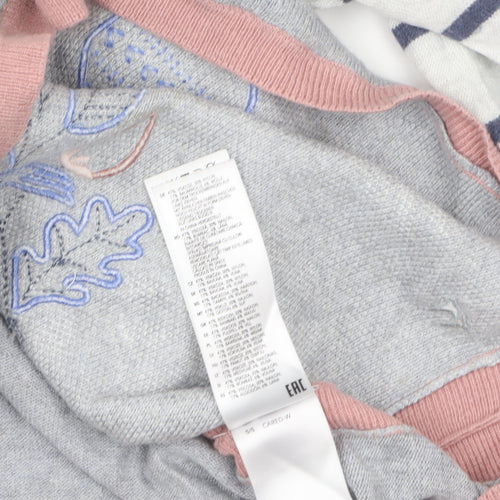 Mantaray Women Grey Embroidered Bird Striped Jumper Size 14