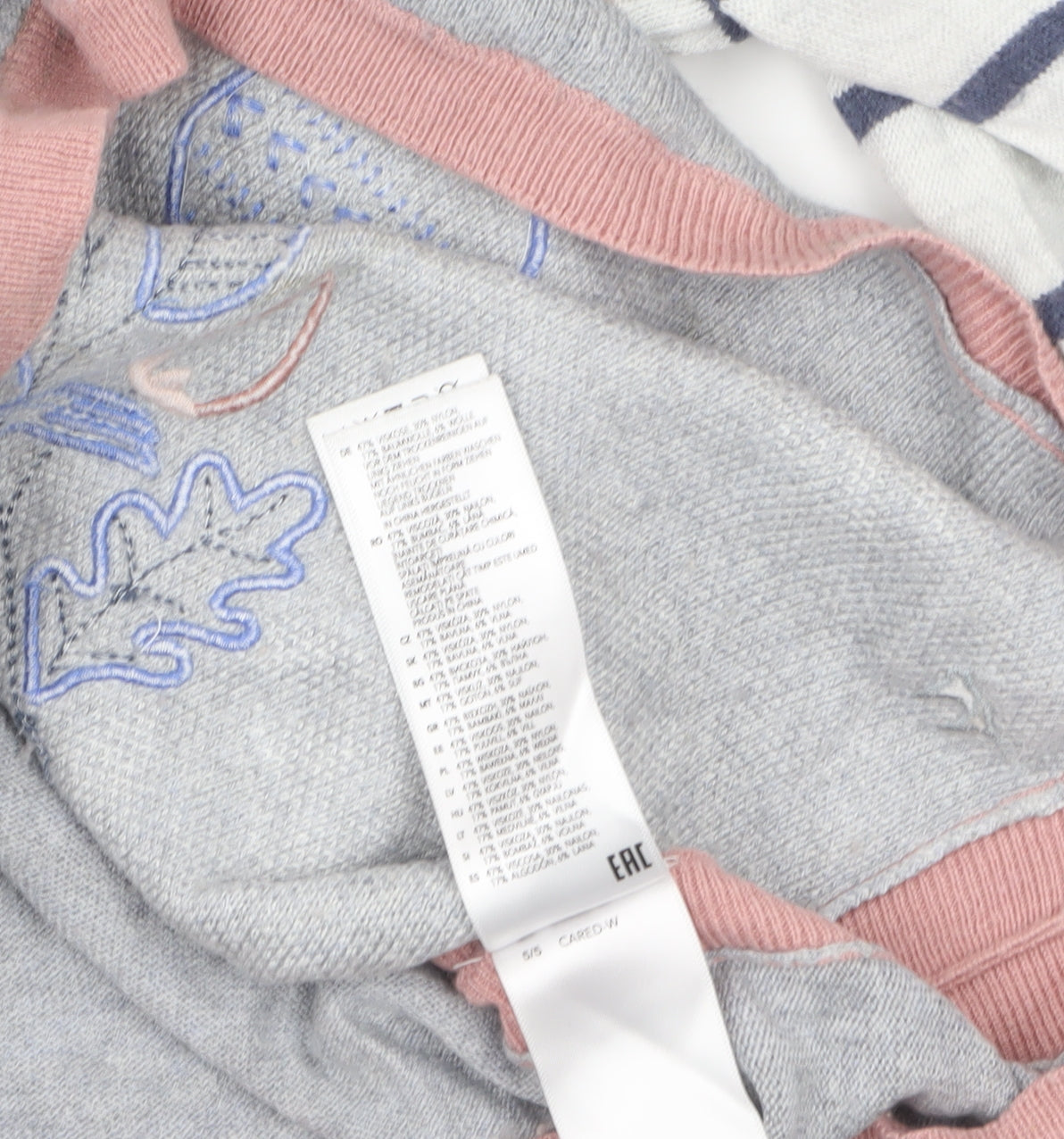 Mantaray Women Grey Embroidered Bird Striped Jumper Size 14