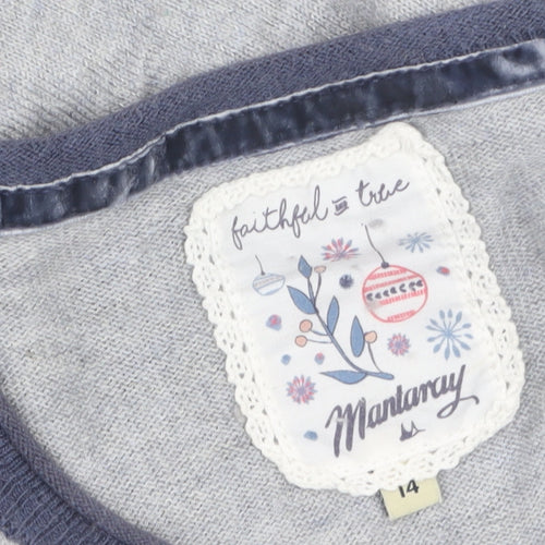 Mantaray Women Grey Embroidered Bird Striped Jumper Size 14
