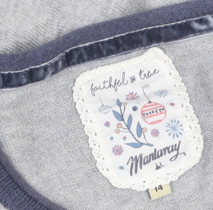Mantaray Women Grey Embroidered Bird Striped Jumper Size 14