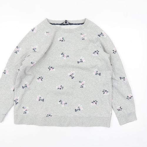 Crew Clothing Women Grey Floral Pullover Sweatshirt Size M Cotton Blend