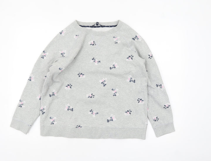 Crew Clothing Women Grey Floral Pullover Sweatshirt Size M Cotton Blend