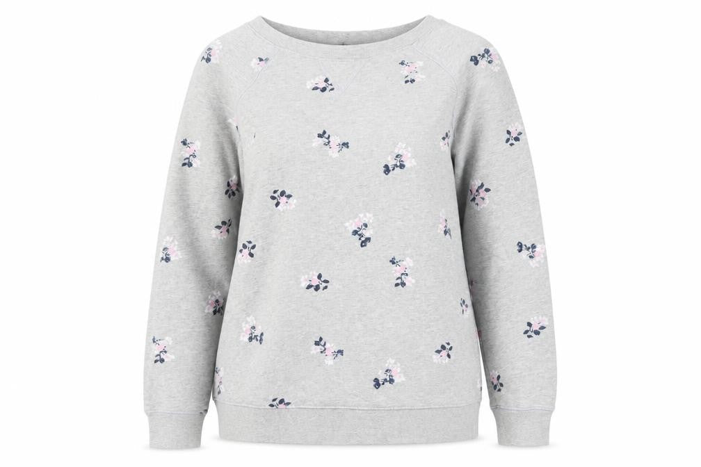 Front view of Crew Clothing Grey Floral Pullover Sweatshirt, size M, Cotton Blend