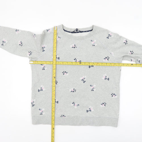Crew Clothing Women Grey Floral Pullover Sweatshirt Size M Cotton Blend