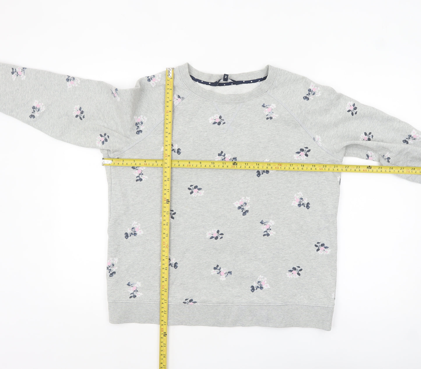 Crew Clothing Women Grey Floral Pullover Sweatshirt Size M Cotton Blend