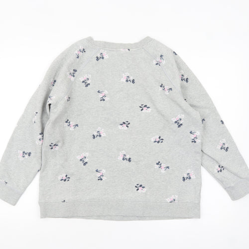 Crew Clothing Women Grey Floral Pullover Sweatshirt Size M Cotton Blend