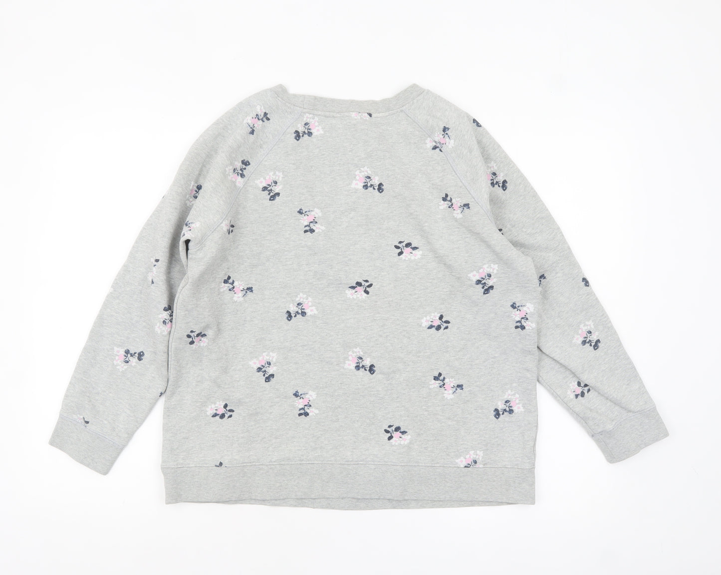 Crew Clothing Women Grey Floral Pullover Sweatshirt Size M Cotton Blend