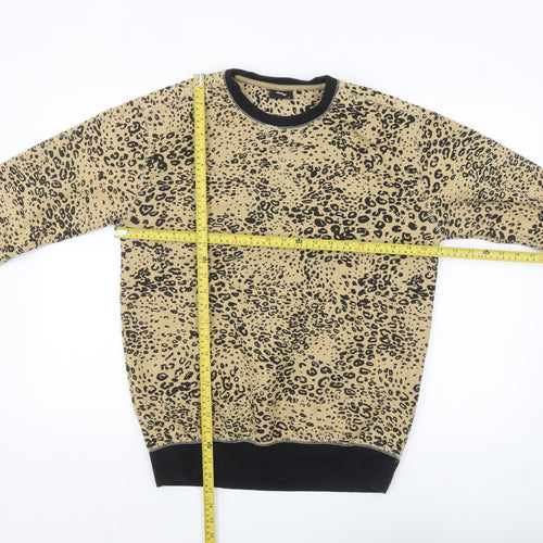 MP Men's Beige Animal Print Crew Neck Sweatshirt M Regular Fit