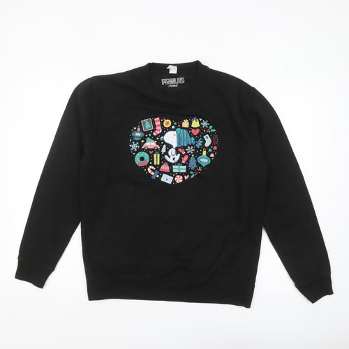 Peanuts Men’s Black Snoopy Christmas Pullover Sweatshirt Size M