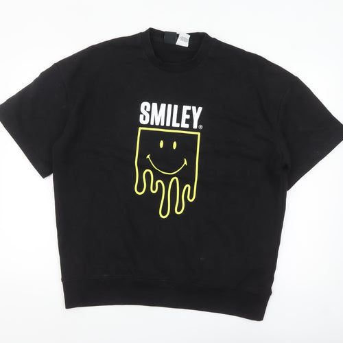 Zara Smiley Men’s Black M Pullover Sweatshirt Short Sleeve Graphic