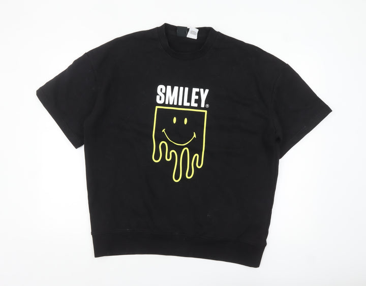 Zara Smiley Men’s Black M Pullover Sweatshirt Short Sleeve Graphic
