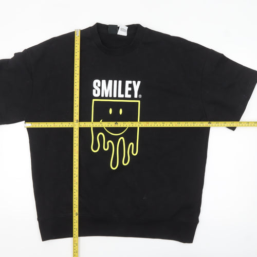 Zara Smiley Men’s Black M Pullover Sweatshirt Short Sleeve Graphic