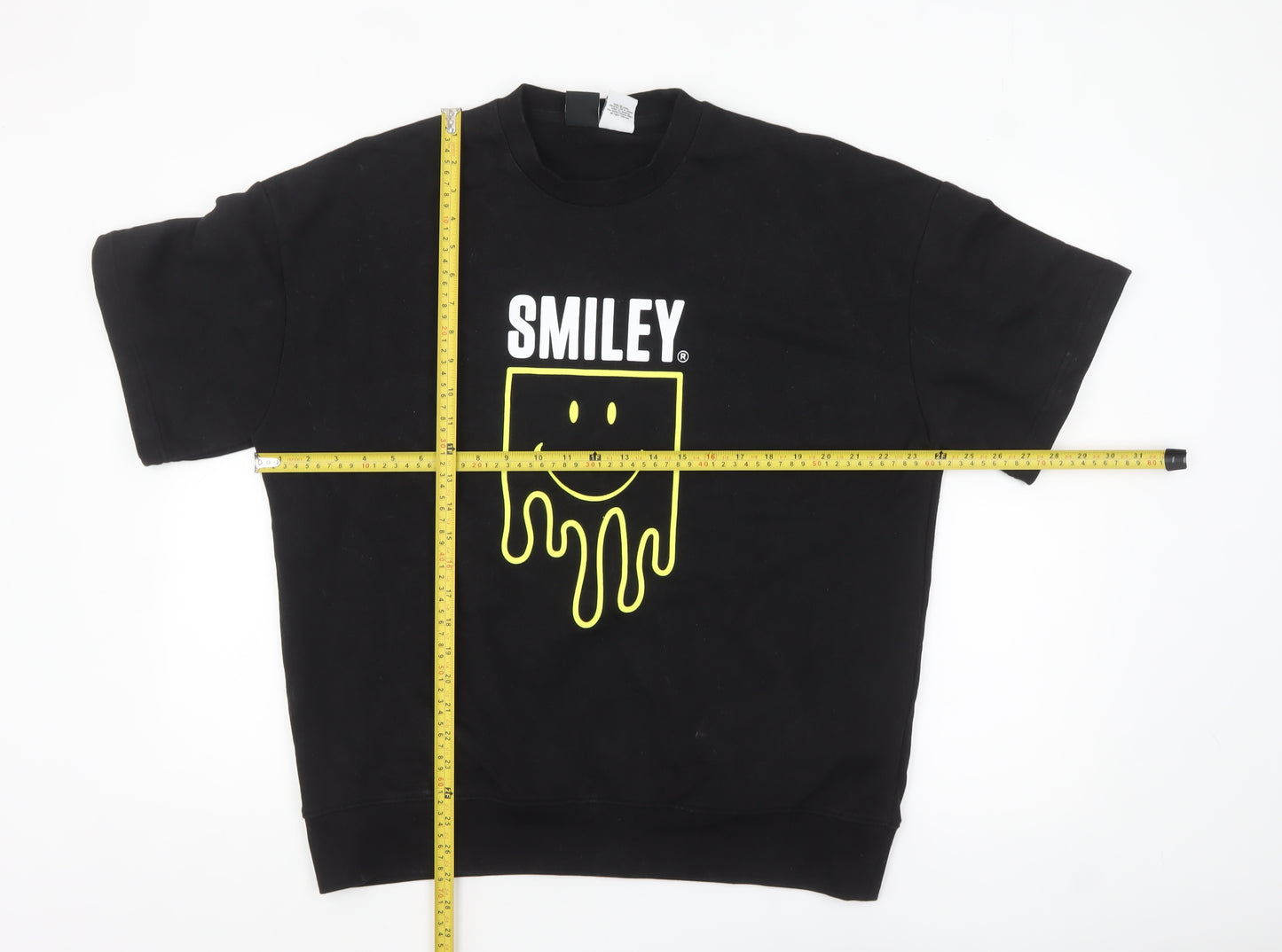 Zara Smiley Men’s Black M Pullover Sweatshirt Short Sleeve Graphic