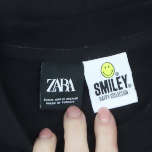 Zara Smiley Men’s Black M Pullover Sweatshirt Short Sleeve Graphic
