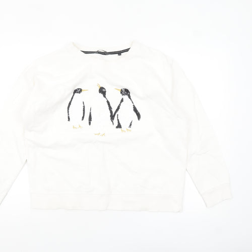 Next Women Ivory Sequin Penguin Sweatshirt Size 14 Relaxed Fit