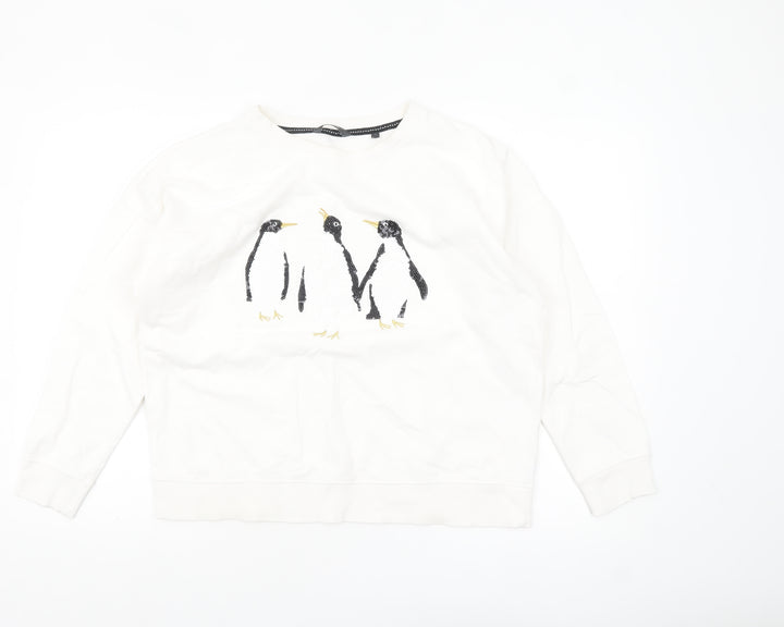 Next Women Ivory Sequin Penguin Sweatshirt Size 14 Relaxed Fit