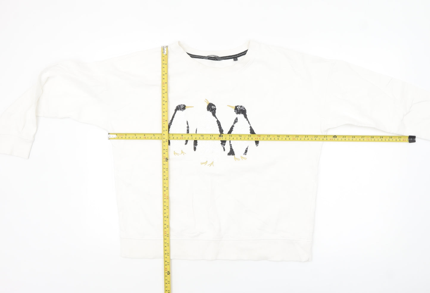 Next Women Ivory Sequin Penguin Sweatshirt Size 14 Relaxed Fit