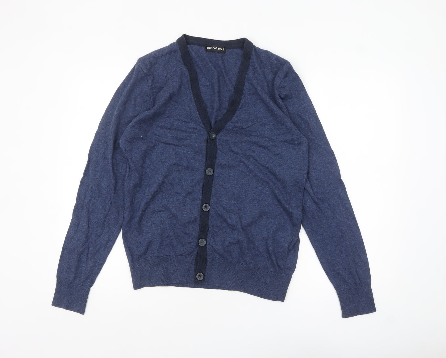 Marks and Spencer Men’s Blue Cotton Cardigan Medium V-Neck