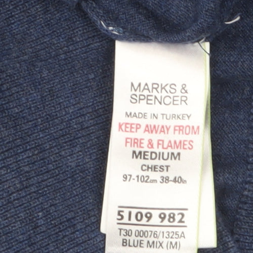 Marks and Spencer Men’s Blue Cotton Cardigan Medium V-Neck