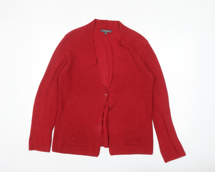 Adagio Women's Red V-Neck Cardigan Size 12 Cotton Blend