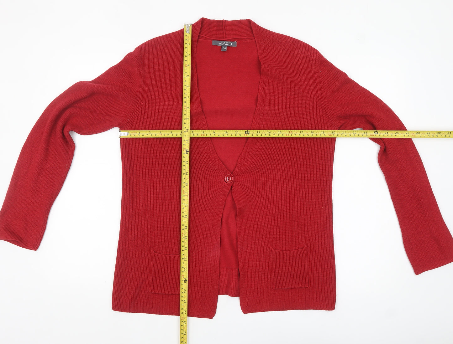 Adagio Women's Red V-Neck Cardigan Size 12 Cotton Blend