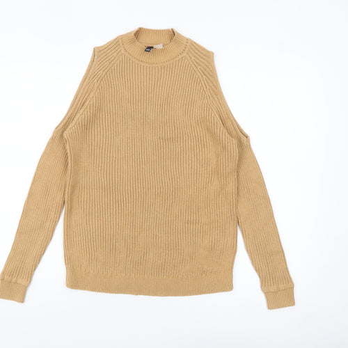 H&M Divided Women Beige XS Cold Shoulder Mock Neck Knit Jumper