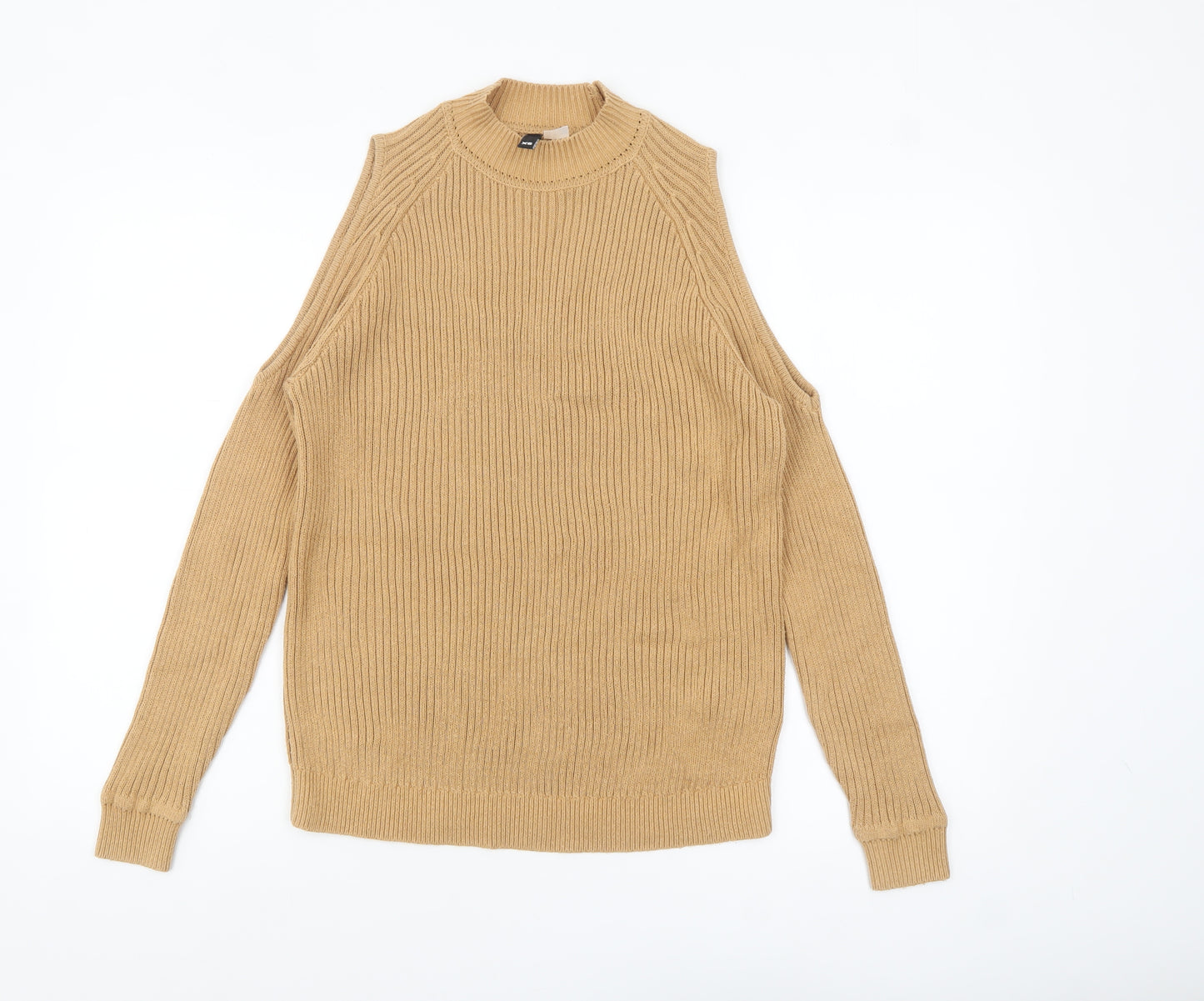 H&M Divided Women Beige XS Cold Shoulder Mock Neck Knit Jumper