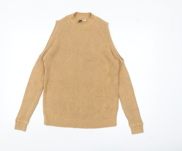 H&M Divided Women Beige XS Cold Shoulder Mock Neck Knit Jumper