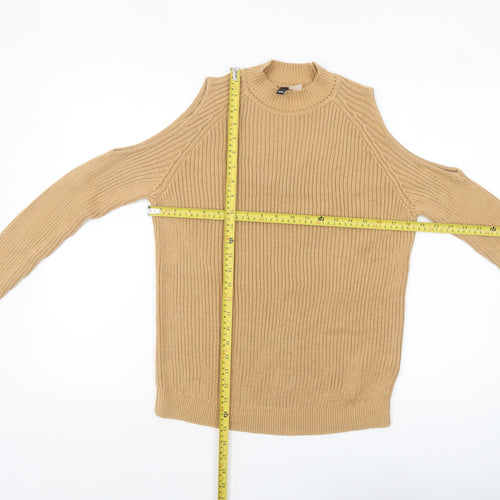 H&M Divided Women Beige XS Cold Shoulder Mock Neck Knit Jumper