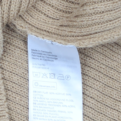 H&M Divided Women Beige XS Cold Shoulder Mock Neck Knit Jumper