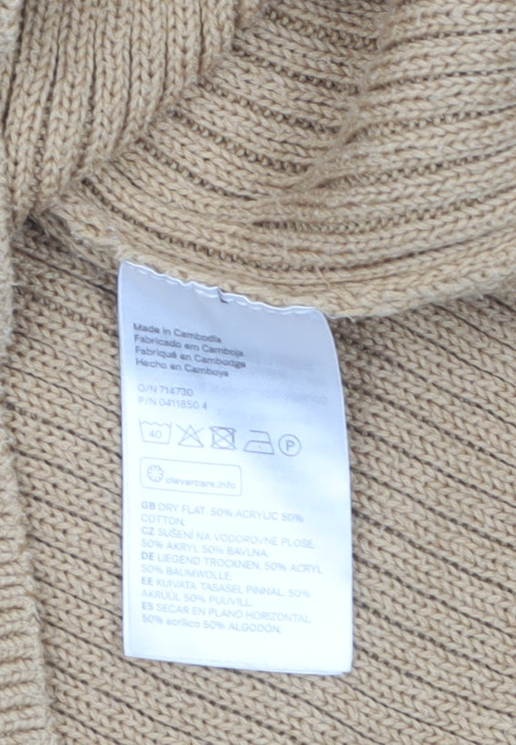 H&M Divided Women Beige XS Cold Shoulder Mock Neck Knit Jumper