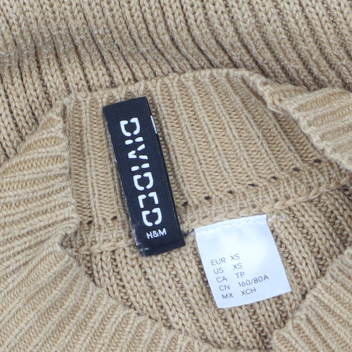 H&M Divided Women Beige XS Cold Shoulder Mock Neck Knit Jumper