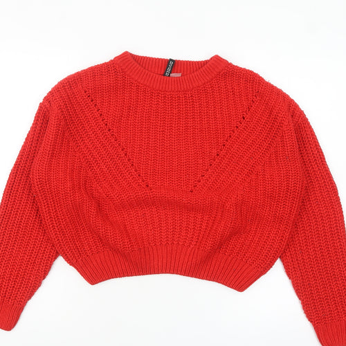 H&M Divided Women’s Red Chunky Crew Neck Knit Jumper Size S