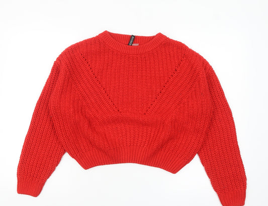 H&M Divided Women’s Red Chunky Crew Neck Knit Jumper Size S