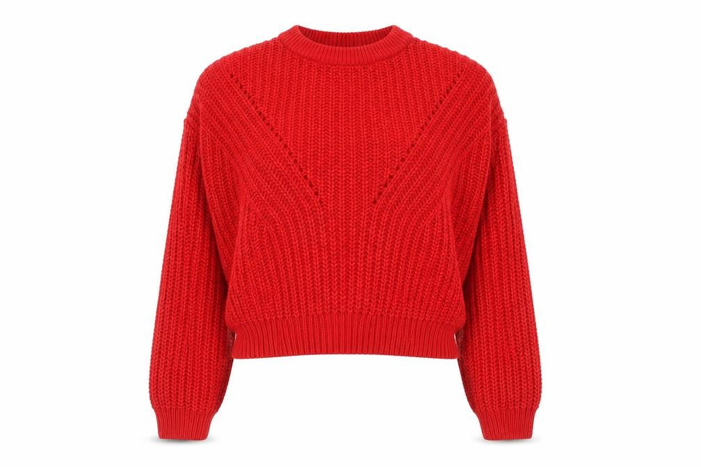 H&M Divided Women’s Red Chunky Crew Neck Knit Jumper Size S