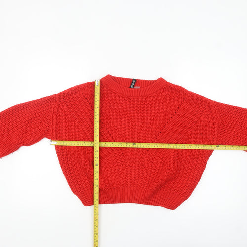 H&M Divided Women’s Red Chunky Crew Neck Knit Jumper Size S
