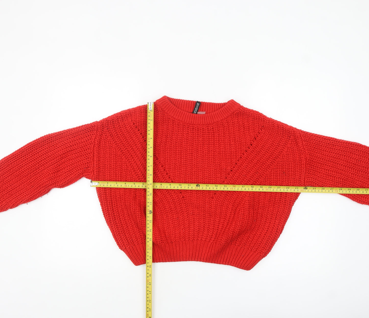 H&M Divided Women’s Red Chunky Crew Neck Knit Jumper Size S