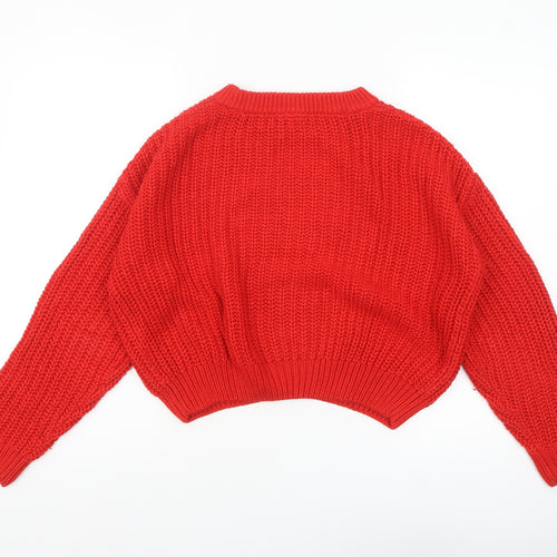 H&M Divided Women’s Red Chunky Crew Neck Knit Jumper Size S