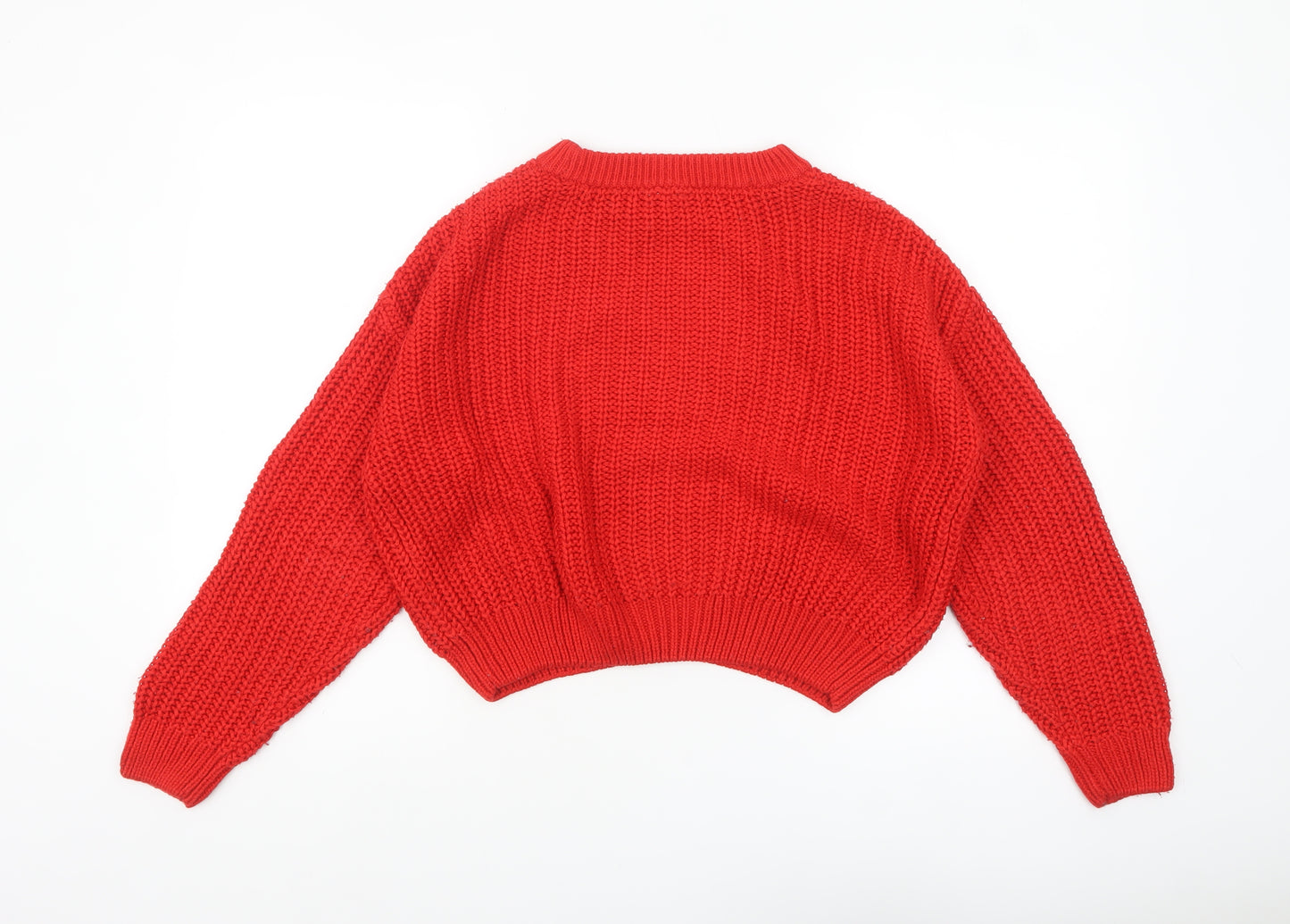 H&M Divided Women’s Red Chunky Crew Neck Knit Jumper Size S