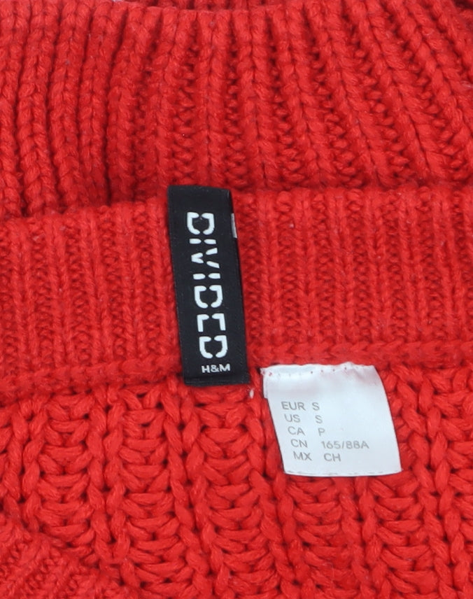 H&M Divided Women’s Red Chunky Crew Neck Knit Jumper Size S