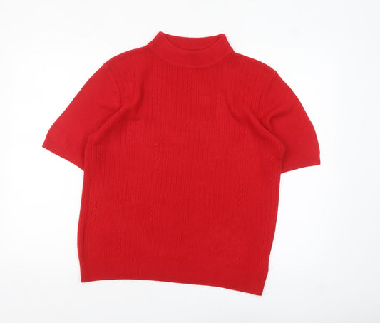 Bonmarché Women Red Mock Neck Short Sleeve Acrylic Jumper M