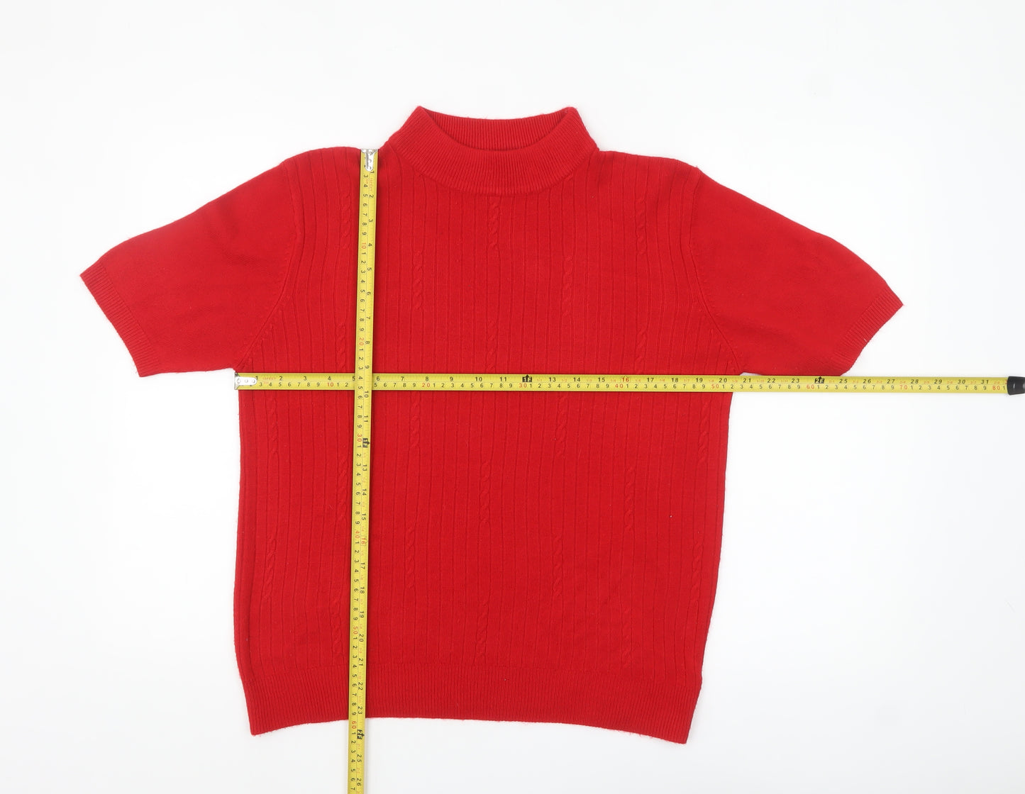 Bonmarché Women Red Mock Neck Short Sleeve Acrylic Jumper M