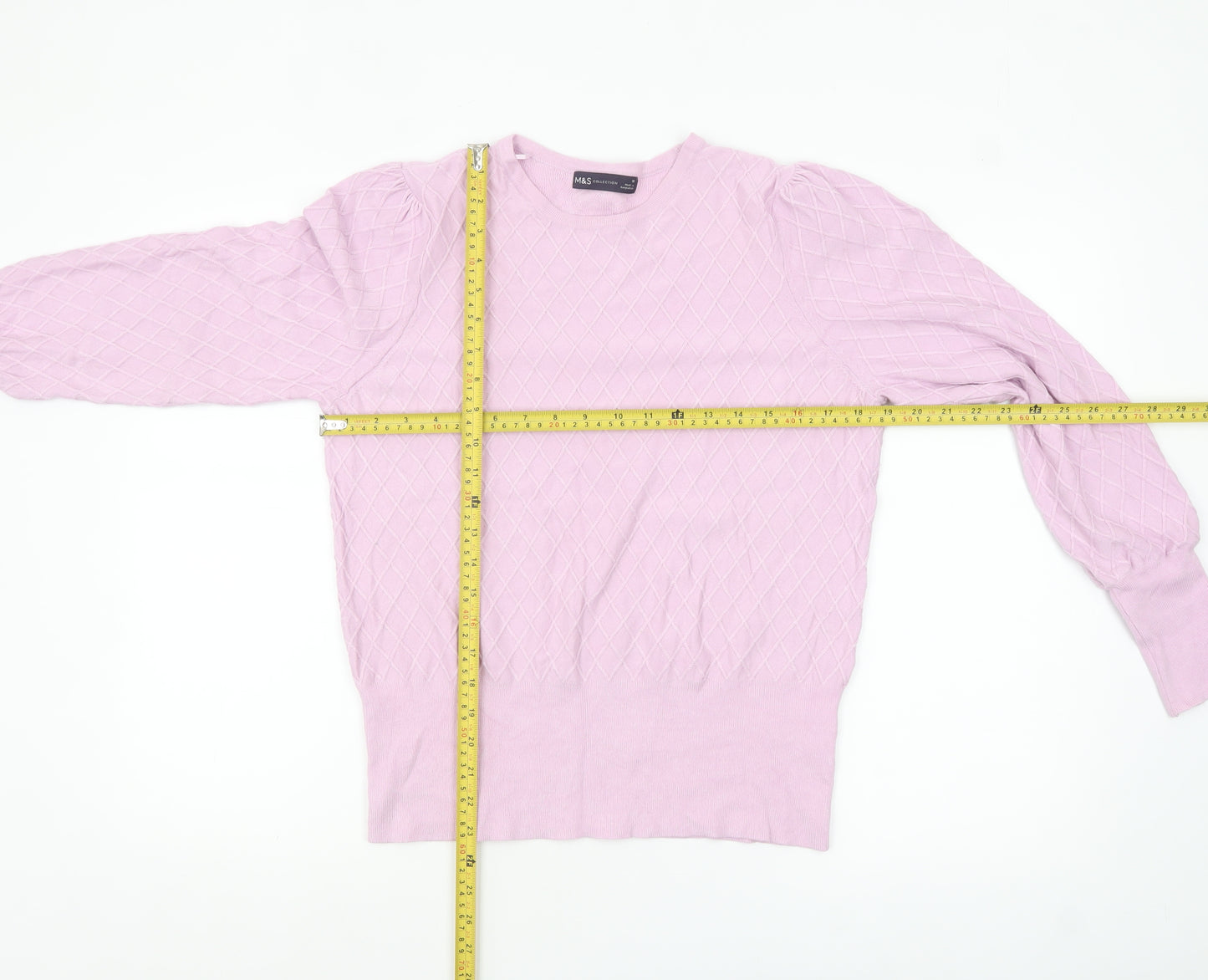 Marks and Spencer Women Pink Size 16 Diamond Knit Pullover Jumper