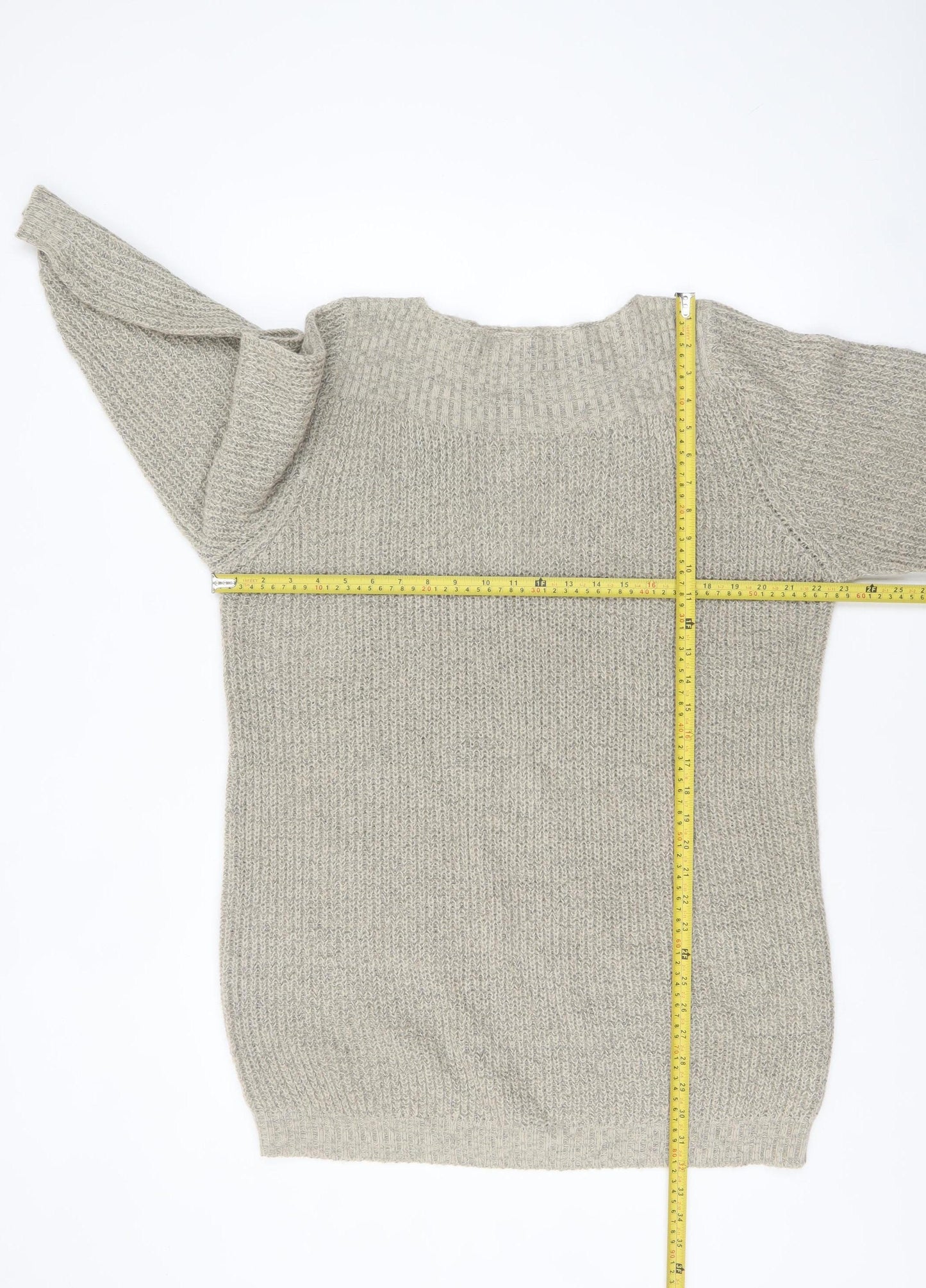 JDY Women Beige Chunky Knit Boat Neck Pullover Jumper XL