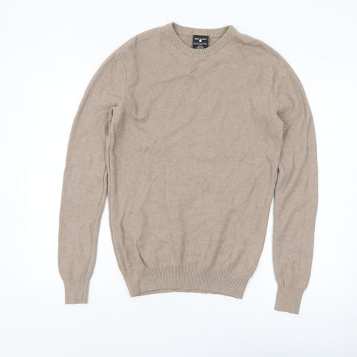 True Classic Men's Beige Cotton Crew Neck Pullover Jumper M