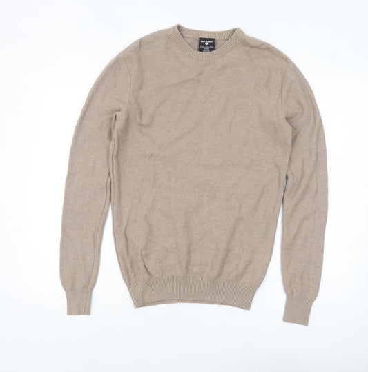 True Classic Men's Beige Cotton Crew Neck Pullover Jumper M